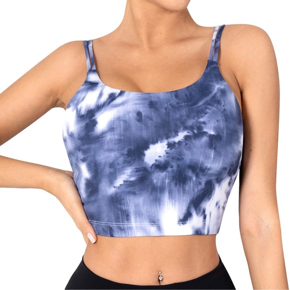 celer Tops - Blue Tie Dye Padded Longline Sports Bra Crop Tank Top Nwt